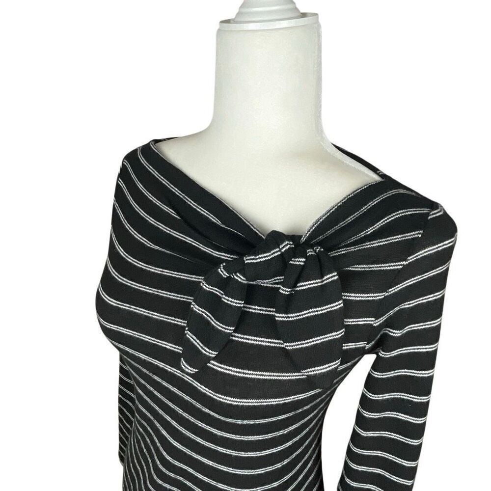 LOFT Petite Striped Bow Accent Long Sleeve Top XXS